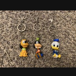 Lot of 3 Disney Character Bobble Head Keychains
