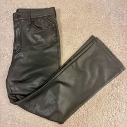 MOTHER Insider Ankle  Faux Show Black Leather Pants Size 31 High Rise Stretch