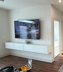 2 white glossy floating wall cabinet shelves