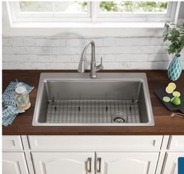 Greenwood Drop-in or undermount 33-in x 22-in Stainless steel Single bowl 18 - Gauge Kitchen sink