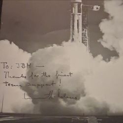 Signed Rocket Launch Black & White Photo