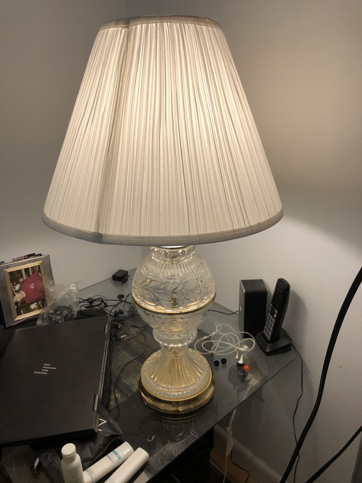 Nice crystal lamp with shade. 28 inches high.