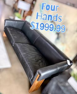 Four Hands Black Leather Sofa