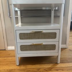 White Wood And Rattan Night Stand