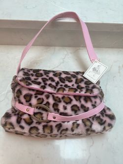 Y2K Vintage Pink Faux Fur Leopard Print Shoulder Bag 🐾💗