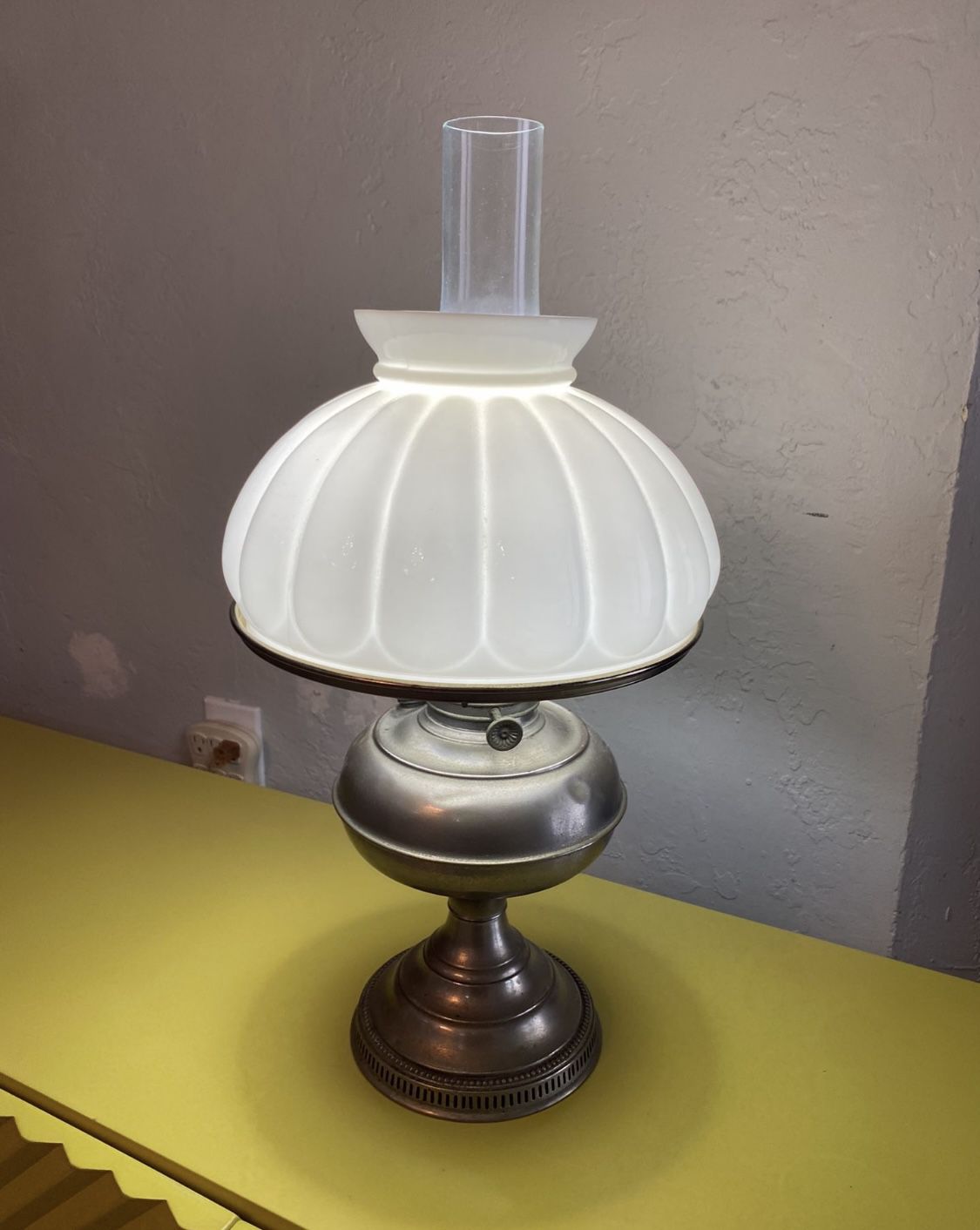 Vintage Glass Electric / Oil Table Hurricane Lamp