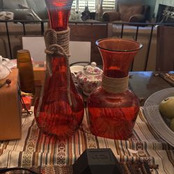 2 Beautiful Burnt Orange Tall Matching Heavy   Vases