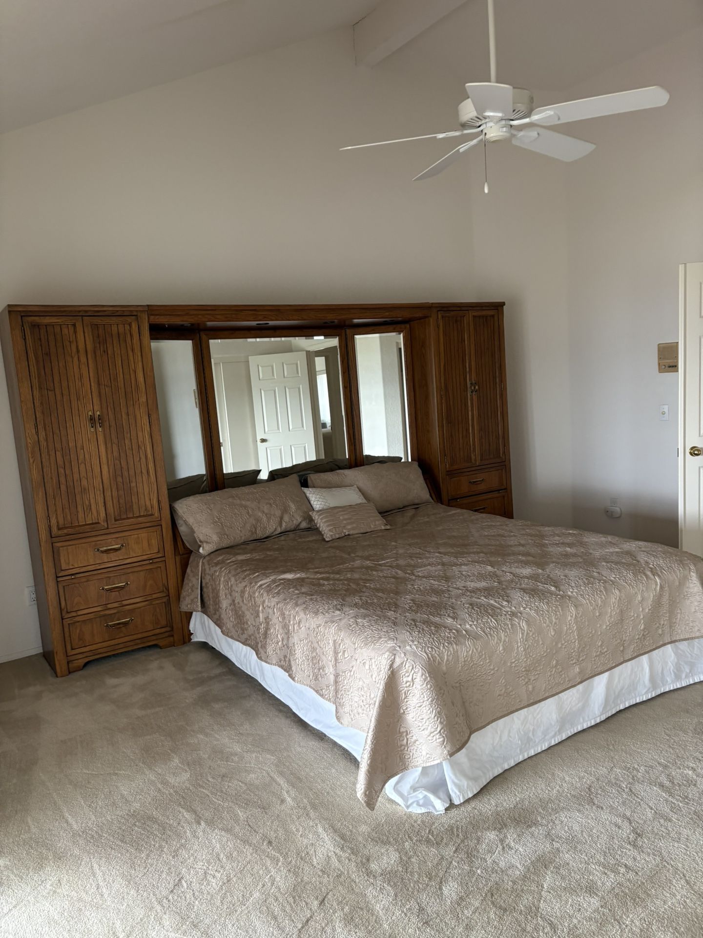 King Bed Set with Cabinets, Mirror, Mattress & Box Spring
