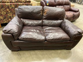 Brown Leather Soft Cushion Loveseat
