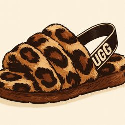UGG. Cheetah Fluff  Slippers Size 5 Excellent Condition 