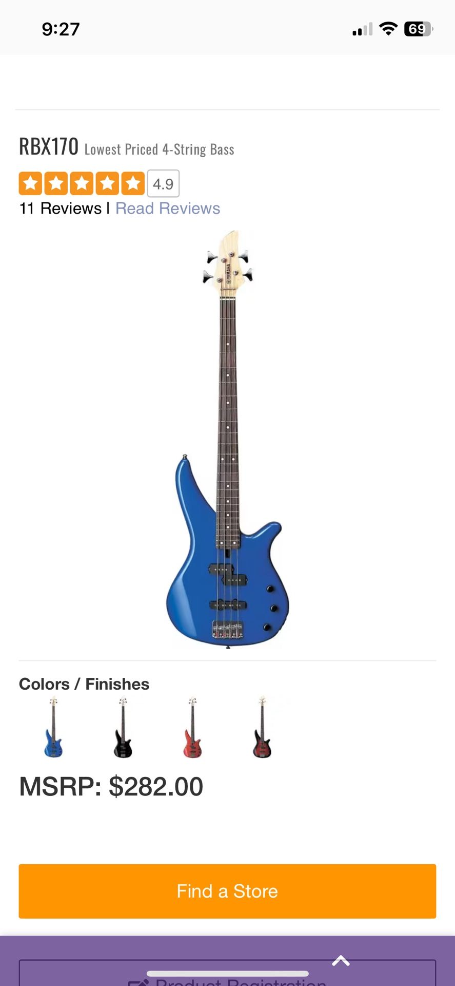 Yamaha Electric Bass Guitar RBX170