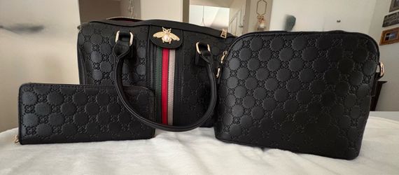 Black Monogram Handbag Set with Wallet