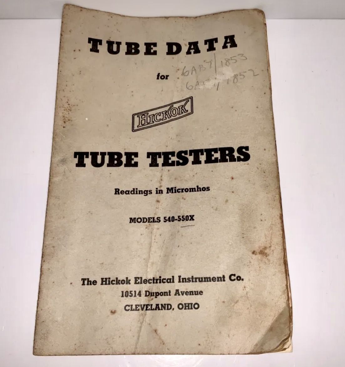 Tube Data for Tube Testers Readings in Micromhos Models 540-550X