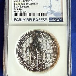 2018 NGC MS69 2oz Queen’s Beast Silver Coin 