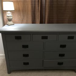 Gray Buffet Style Dresser With Nightstands