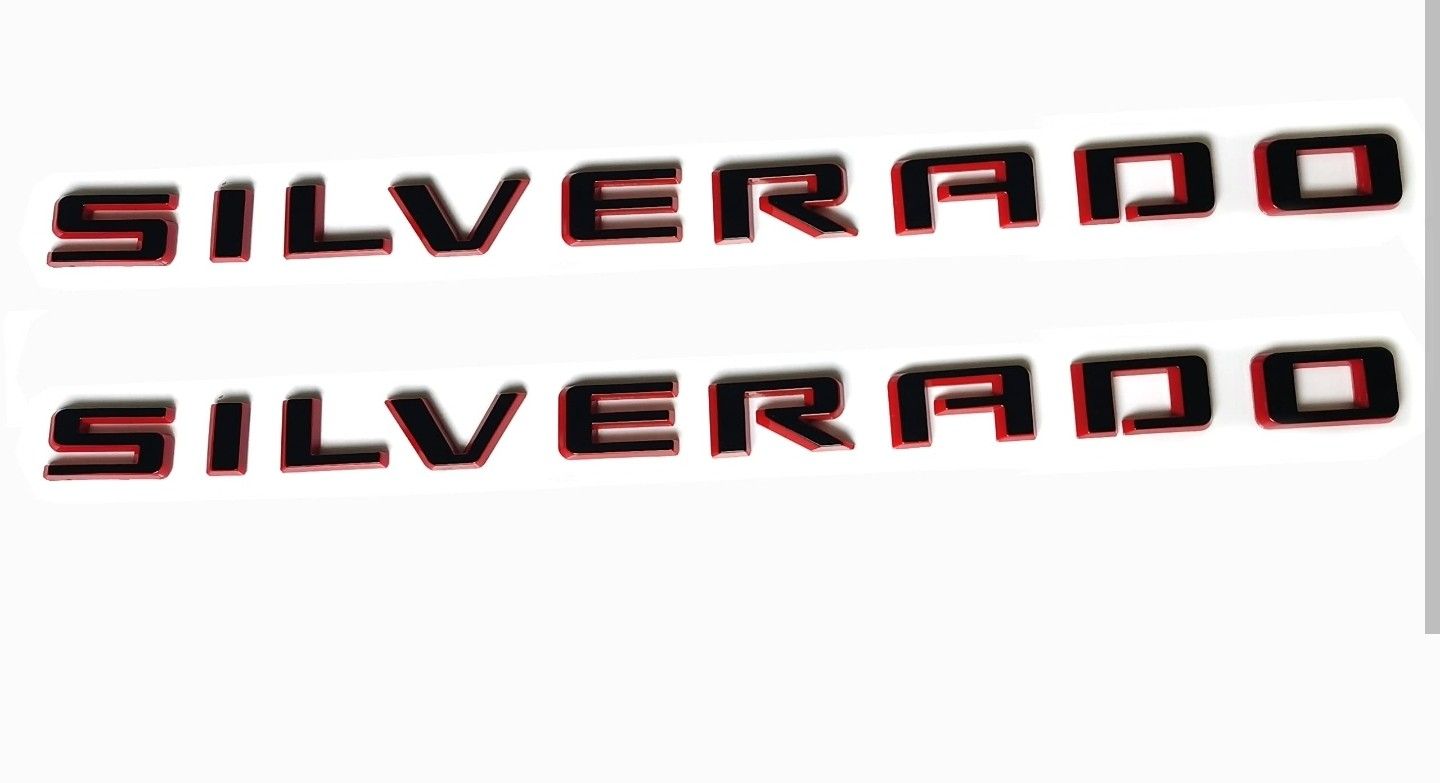 2x 19-22 Silverado Redline Fender Letter Logo Emblem Black Red