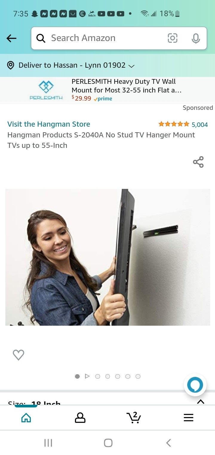 angman Products S-2040A No Stud TV Hanger Mount TVs up to 55-Inch