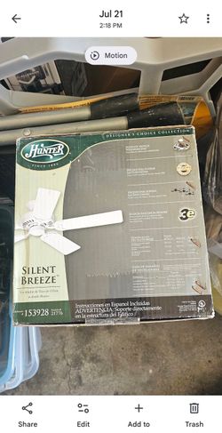 New Hunter Silent Breeze 52" Ceiling Fan New In Box White Model 21776