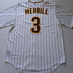Size M Jackson Merrill San Diego Padres Nike Men's Home White Pinstripe Player Jersey