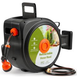 Retractable Garden Hose Reel Wall Mounted 1/2-IN 100-FT Water Hose