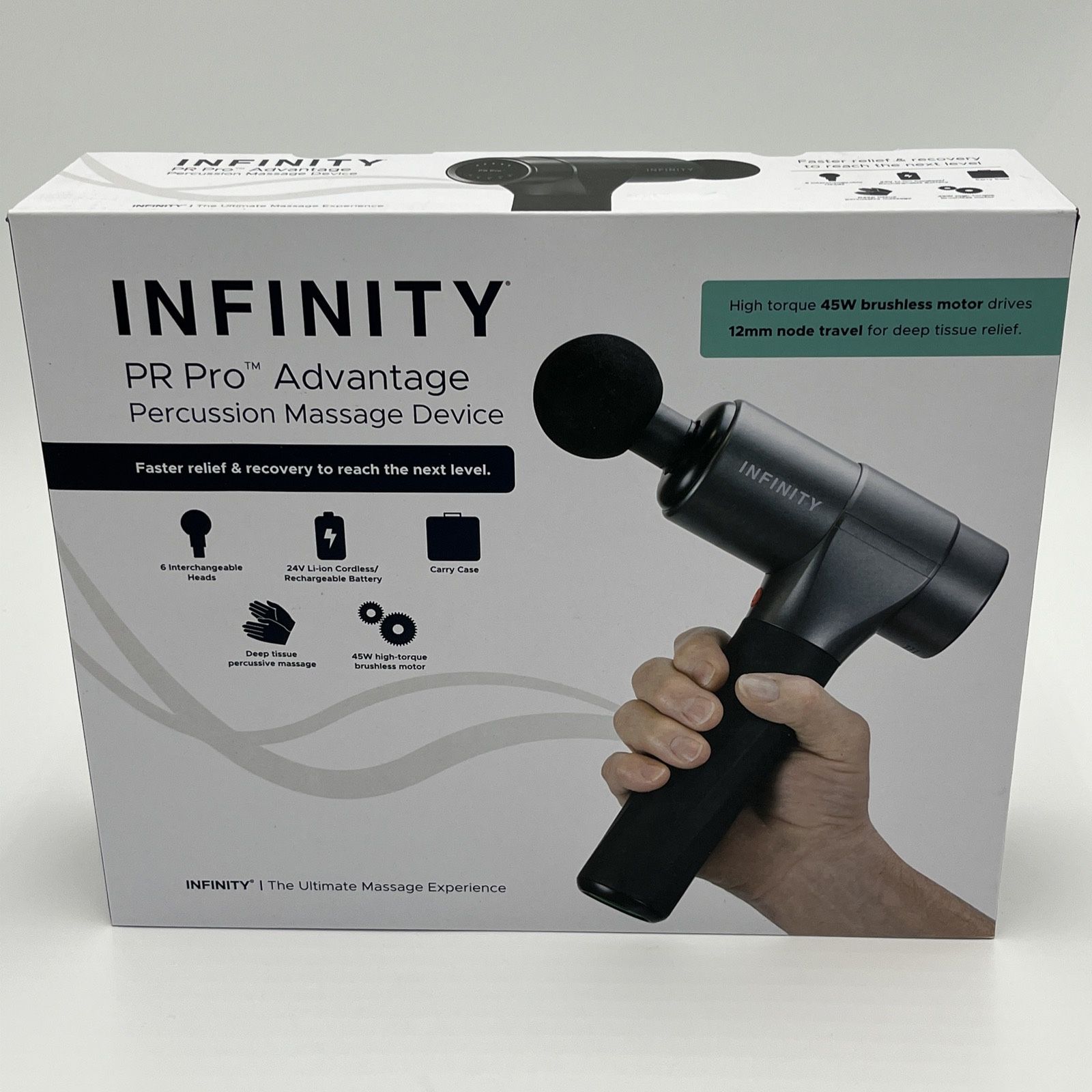 Infinity PR Pro Advantage 45W Cordless Massage Gun with 6 Heads - FACTORY SEALED
