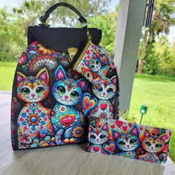 Cats Colorful Purse Bag/Backpack, Wallet And Coins Purse 