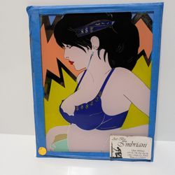 Signed Vicki Imbriani 1980s Pop Art Mirror 10x12.5" Woman in Bikini with Neon Design