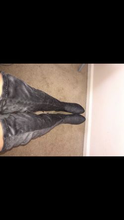 Grey knee high boots