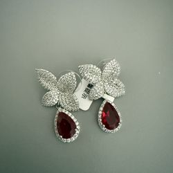 Women’s red & silver floral tear drop Earrings