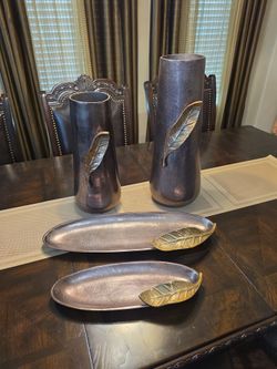Decorative copper pieces.
