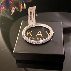 NWT Charming Girl Kids' Silver Plated Pastel Crystal Hinged Bangle Bracelet  