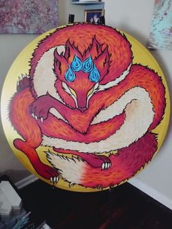 Fox dragon painting on Glass table top