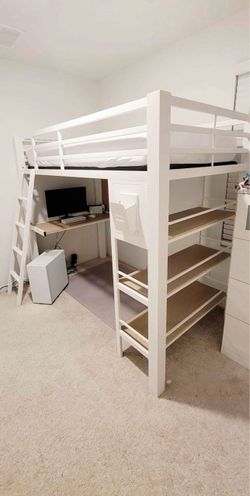 Rooms To Go Kids White Twin Loft Bed With Bunkie Board, No Matress