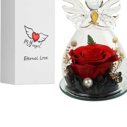 Gifts for Mom,Preserved Roses Forever Flower in Glass Angel Figurines for Mother's Day Valentine's Day Christmas Anniversary Birthday Gifts for Her