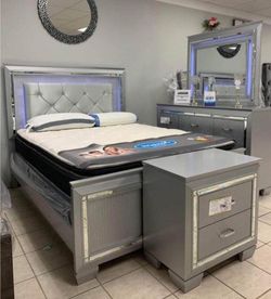 Allura Silver LED Upholstered Panel Bedroom Set