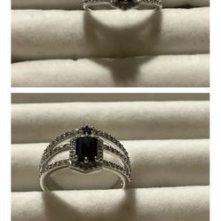 Size 9 Black Onyx Ring On Rhodium Plating