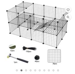 HomGarden HomGarden 36 Panels Small Animal Playpen DIY Pet Cage Metal Mesh W/ Ramp for Bunnies Puppies