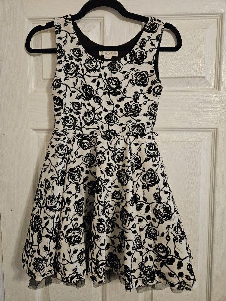 Knitworks Girls Black And White Floral A Line Dress Size 10