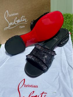 CHRISTIAN LOUBOUTIN PYRAMULE 30 SLIDE MULE SANDALS BLACK VELVET METAL STUDS SZ 38