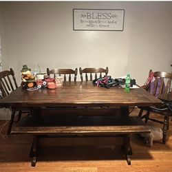 Farmhouse Table With 4 Chairs And Bench