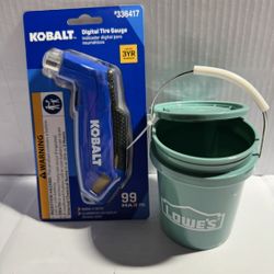 Kobalt Digital Tire Gauge AND Lowe's 0.4-quart Teal Mini bucket 