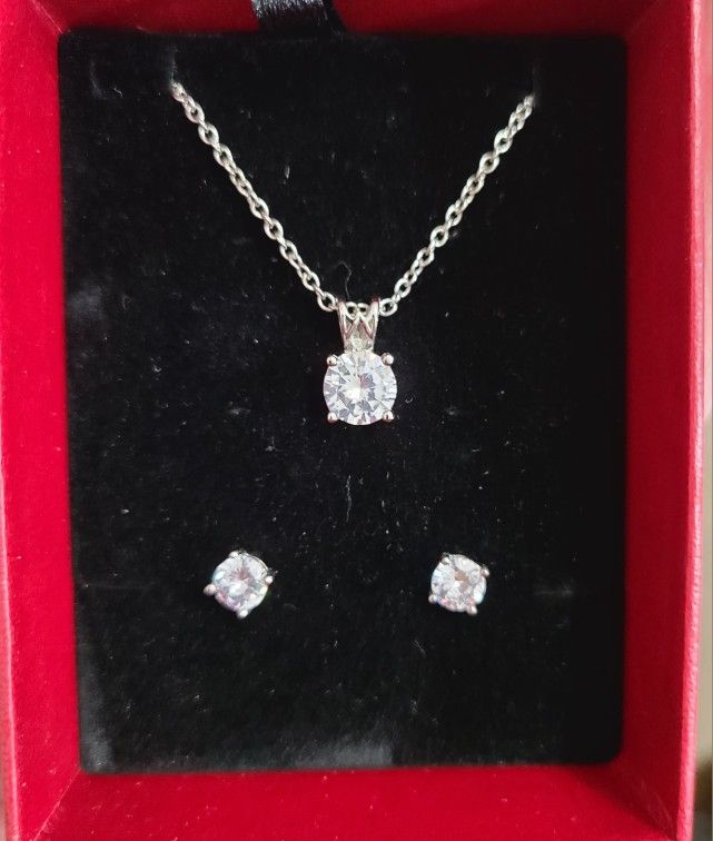 Kenneth Jay Lane Cz Pierced Earrings And Necklace Set