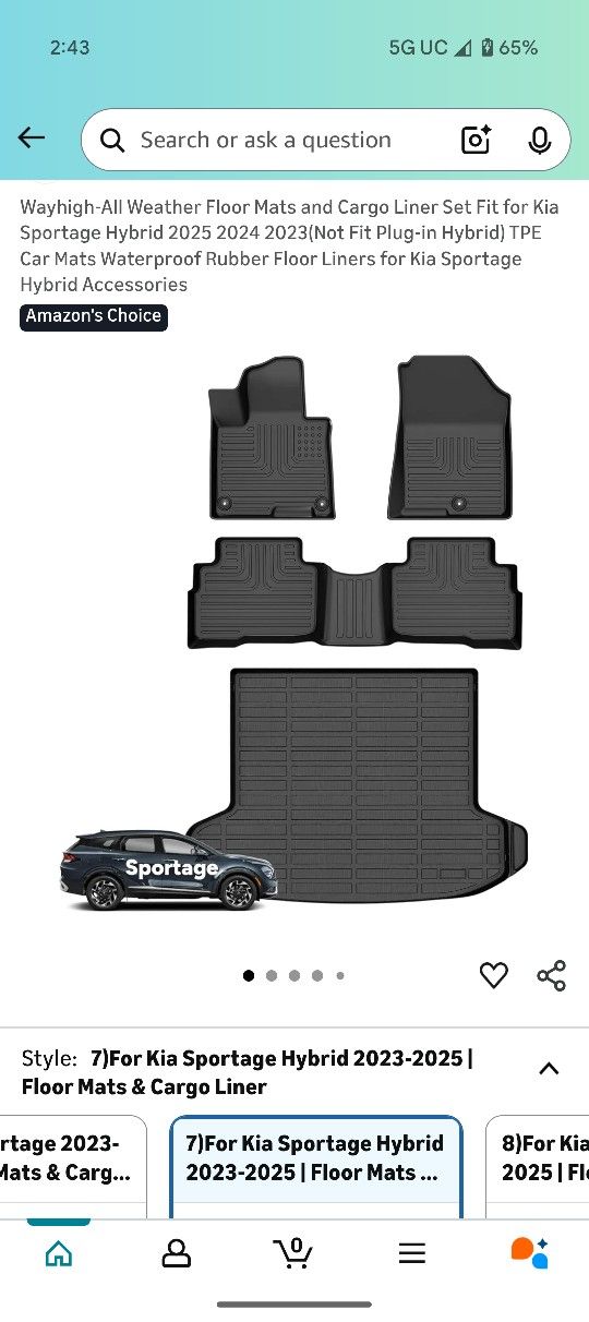 Wayhigh-All Weather Floor Mats and Cargo Liner Set Fit for Kia Sportage Hybrid 2025 2024 2023(Not Fit Plug-in Hybrid) TPE Car Mats Waterproof Rubber
