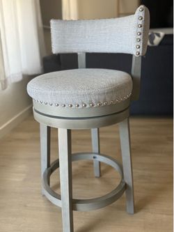 Set of 5 Grey Swivel Bar Stools with Nailhead Trim