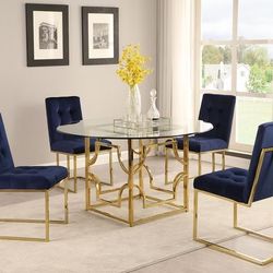 Blue & Gold Velvet Kitchen Chairs And Table