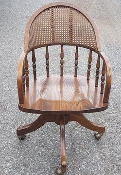 Mid 20th Century Vintage Cane Back Wood Swivel Chair