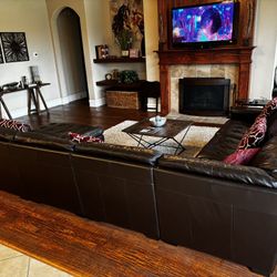 Beautiful Havertys Espresso Couch With Chase On Left side 