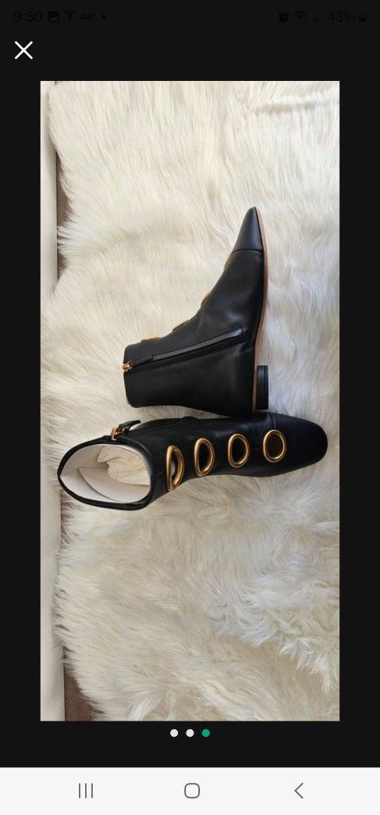Women Valentino Gold Eyelet black leather anke boot Size 5