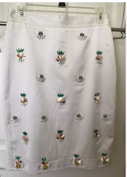 Banana Republic White Pineapple Embellished Beaded Pencil Skirt