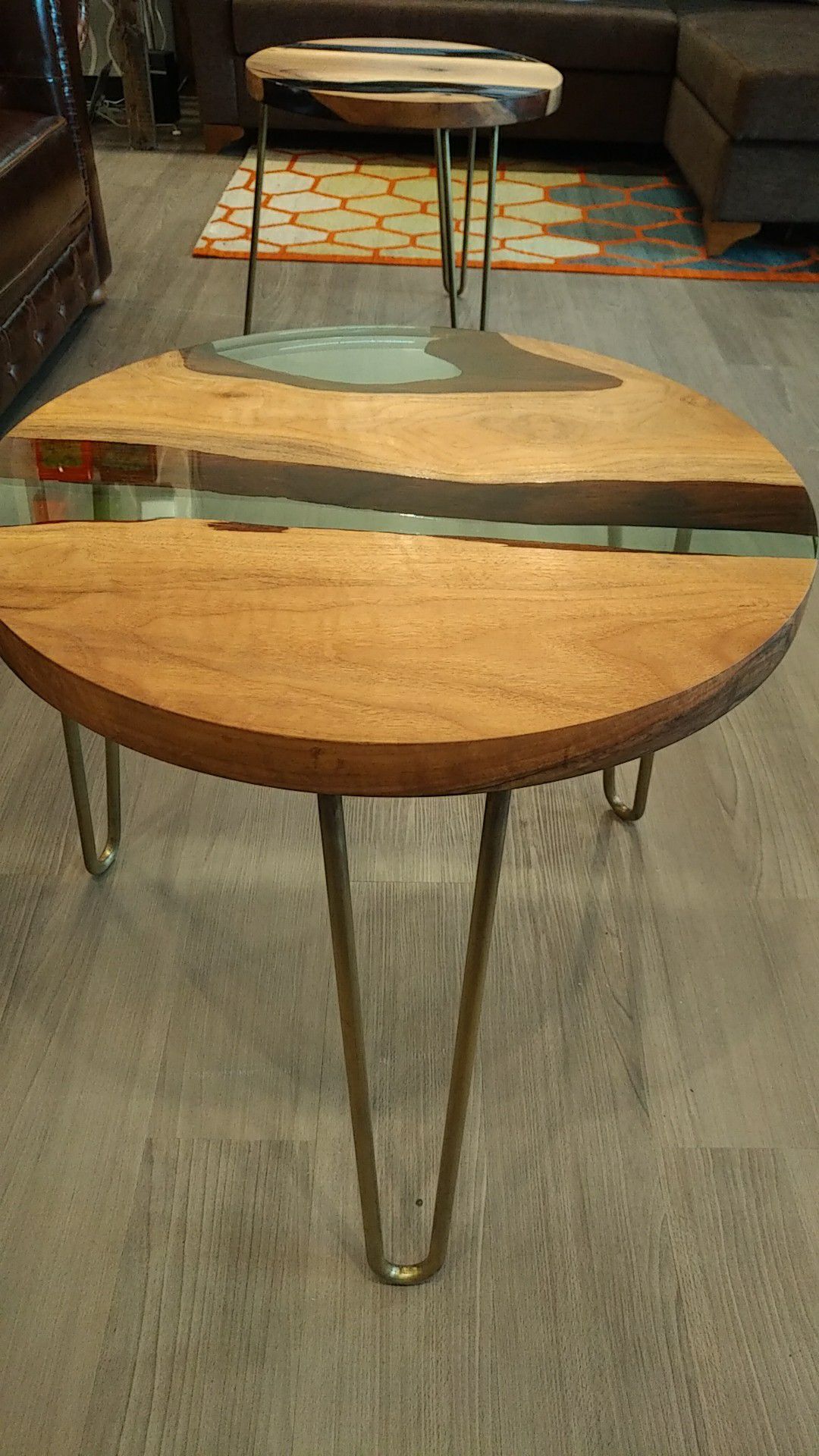 Resin and walnut coffee table